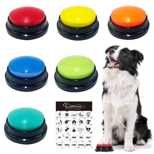 Voarge Buzzer Mit Aufnahmefunktion Hunde,Hundeknopf für die Kommunikation, 30-Sekunden-Sprachaufzeichnungstaste,Buzzers Aufnahmefähige Tasten für Hund Interaktion (6 Farben) von Voarge