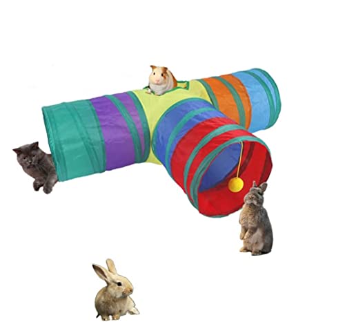 Voarge Faltbarer Kaninchentunnel 3-Wege Kaninchenversteck, Kleintier-Aktivitätsrohr, Spielzeug für Zwergkaninchen, Meerschweinchen, Chinchilla, Frettchen und Kätzchen von Voarge