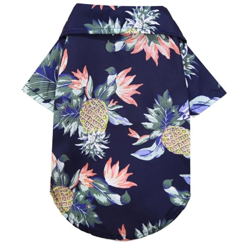 Voarge Haustier-Poloshirt,Hawaiian Style Floral Hundeshirt Bedruckte T-Shirts,Stylisches atmungsaktives Hundesommer-T-Shirt für kleine bis mittlere Hunde Katzen (Ananas-Navy, L) von Voarge