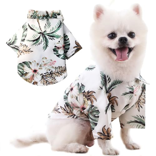Voarge Haustier-Poloshirt,Hawaiian Style Floral Hundeshirt Bedruckte T-Shirts,Stylisches atmungsaktives Hundesommer-T-Shirt für kleine bis mittlere Hunde Katzen (Kokosnuss-Weiß, 2XL) von Voarge