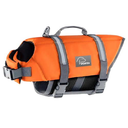 Voarge Hund Rettungsweste, Haustier Sicherheitsweste Badebekleidung Hund Rettungsweste, für Hundegröße einstellbar mit starkem Schwimm- und Rettungsgriff (M) von Voarge