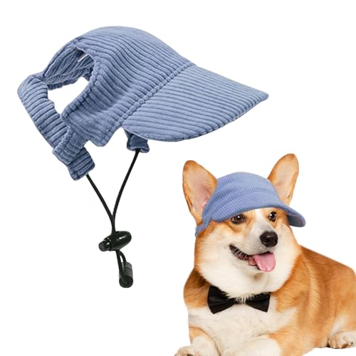 Voarge Hunde Baseballmütze, Verstellbar Hundecap mit Ohrlöchern Sonnenhut Sommer Reise Hut, Cord, atmungsaktiv, Hunde-Sonnenhut (Blau, L) von Voarge