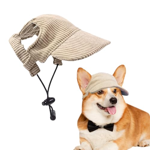Voarge Hunde Baseballmütze, Verstellbar Hundecap mit Ohrlöchern Sonnenhut Sommer Reise Hut, Cord, atmungsaktiv, Hunde-Sonnenhut (Khaki, L) von Voarge