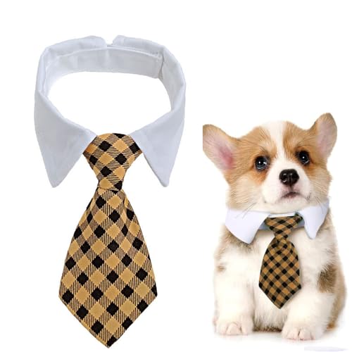 Voarge Hunde-Krawatte,verstellbares Hundehalsband mit Klettverschluss, Haustiere Hochzeit Fliege formelle Welpenfliege Smokingkragen Kostüm Krawatte (Gelb kariert, L) von Voarge