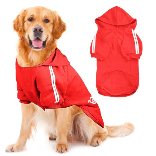 Voarge Hunde Warm Hoodies Mantel, Winterkleidung Großer Hund,Knopfdesign Hundehoodie,Hundepullover Grosse Hunde,Hundemantel (Rot, 3XL) von Voarge