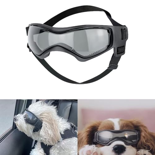 Voarge Sonnenbrille für Hunde UV Schutzbrille, Sonnenbrille mit Einstellbar Gummiband, Winddichte Hunde Motorradbrille-Schwarz, S von Voarge