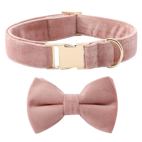 Voarge Hundehalsband,Hundehalsband aus Samt mit Fliege,Mit Abnehmbarer Hunde Fliege, weiche verstellbares Haustierhalsband,für Hochzeiten, Geburtstage, Partys usw (Rosa, L) von Voarge