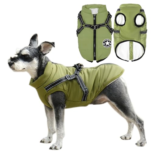 Voarge Hundejacke Winterweste Jacken, Hundemantel mit Geschirr für Kleine Hunde Hundemantel Wasserdicht Maschinen Waschbarer Reflektierender Streifen Design Haltbarer D-Ring (3XL, Grün) von Voarge