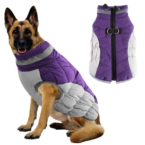 Voarge Hundemantel Winter,Hundejacke mit Geschirr,Warme Hundeweste mit Reflektierend, Kaltes Wetter Winter Warme Jacke für Kleine Mittlere Große Hunde (Lila, 2XL) von Voarge