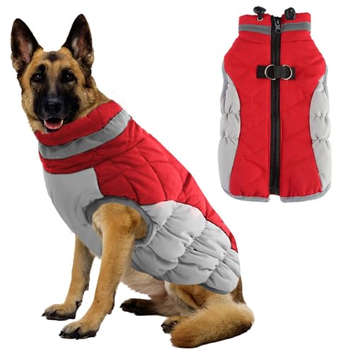 Voarge Hundemantel Winter,Hundejacke mit Geschirr,Warme Hundeweste mit Reflektierend, Kaltes Wetter Winter Warme Jacke für Kleine Mittlere Große Hunde (Rot, 2XL) von Voarge