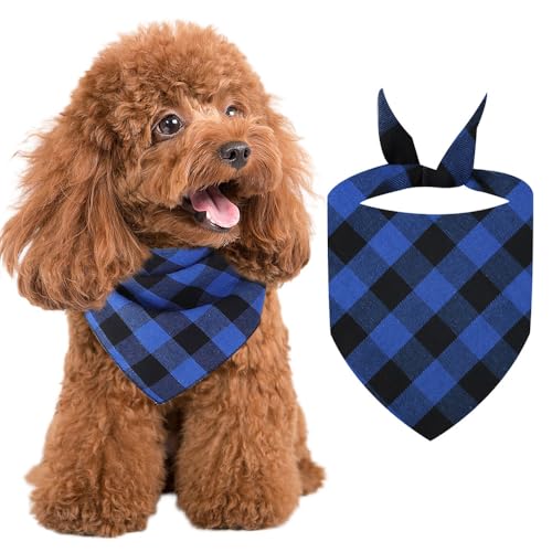 Voarge Hundeschal,Klassisches Kariertes Hundehalstuch, Bandana für Hund,Waschbare Halsdreiecke für Kleine Mittlere und Große Hunde Katzen (Blaues Schachbrett, S) von Voarge