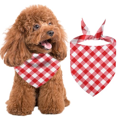 Voarge Hundeschal,Klassisches Kariertes Hundehalstuch, Bandana für Hund,Waschbare Halsdreiecke für Kleine Mittlere und Große Hunde Katzen (Rot-weißes Karo, S) von Voarge