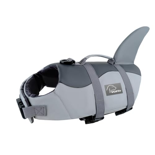 Voarge Hundeschwimmweste für Haie, Hundeschwimmweste für Haie mit Griff und Reflektor, Sicherheitsweste für Haustiere Hundeschwimmweste (Grau, XS) von Voarge