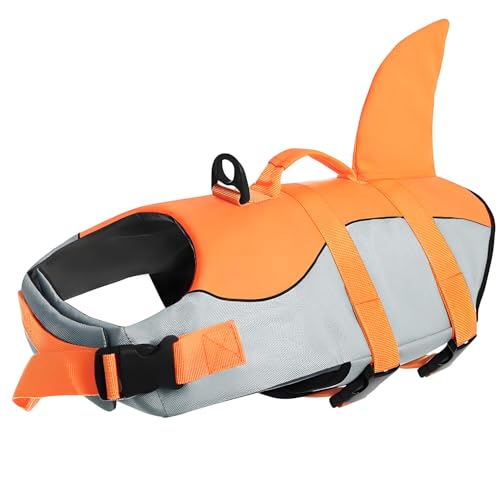 Voarge Hundeschwimmweste für Haie, Hundeschwimmweste für Haie mit Griff und Reflektor, Sicherheitsweste für Haustiere Hundeschwimmweste (Orange, L) von Voarge