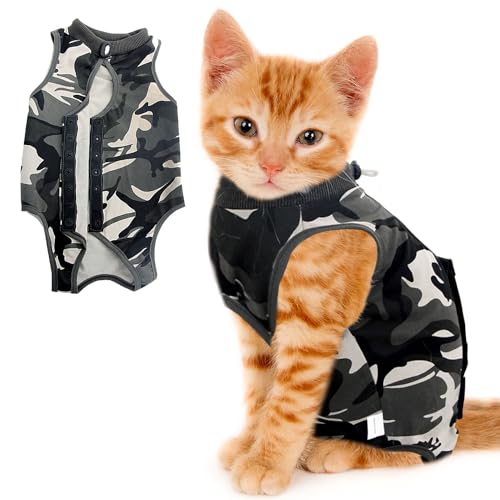 Voarge Recovery Suit Katze, Katzenbody Nach Op Anti-leckende, Verhindern Lecken Nach der Operation Tragen Weaning und Warmhalte Recovery Tuch Anzug für Katzen Hunde(L,Tarnung) von Voarge