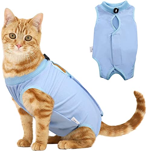 Voarge Recovery Suit Katze, Katzenbody Nach Op Anti-leckende, Verhindern Lecken Nach der Operation Tragen Weaning und Warmhalte Recovery Tuch Anzug für Katzen Hunde (L, Blau) von Voarge