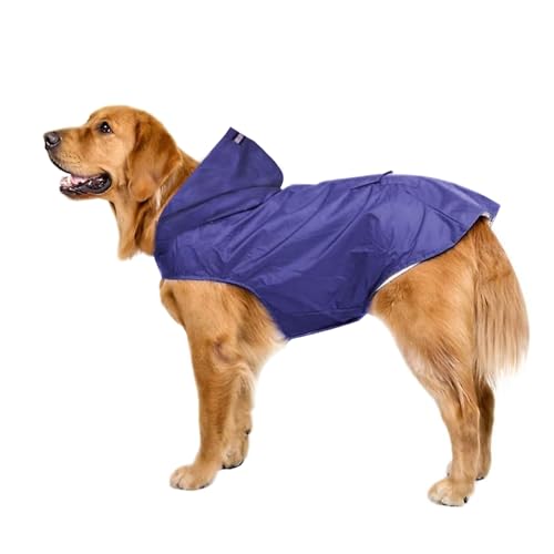 Voarge Regenmantel für Hunde, Regenmantel für mittelgroße und große Hunde mit Kapuze, Regenponcho mit und reflektierendem Streifen für kleine mittelgroße Hunde (4XL, Blau) von Voarge