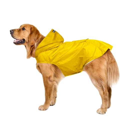 Voarge Regenmantel für Hunde, Regenmantel für mittelgroße und große Hunde mit Kapuze, Regenponcho mit und reflektierendem Streifen für kleine mittelgroße Hunde (5XL, Gelb) von Voarge
