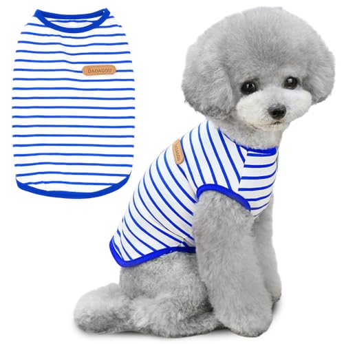 Voarge T-Shirt mit Hundestreifen,Sommer-Hunde-Shirts, Weiche Baumwolle Welpen Kleidung Haustier Tank Top Chihuahua Basic Tee Shirt Bekleidung für kleine mittelgroße Hundekatze Kleidung (Blau, L) von Voarge