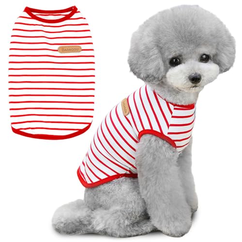 Voarge T-Shirt mit Hundestreifen,Sommer-Hunde-Shirts, Weiche Baumwolle Welpen Kleidung Haustier Tank Top Chihuahua Basic Tee Shirt Bekleidung für kleine mittelgroße Hundekatze Kleidung (Rot, M) von Voarge