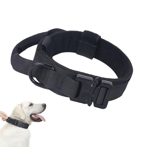 Voarge Taktisches Hundehalsband mit Bediengriff, taktische Bungee-Hundeleine mit Metallschnalle für mittelgroße Hunde, Jagd, Schwarz, M (L) von Voarge