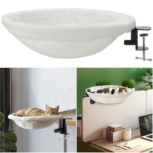 Vodolo Katzen-Schreibtisch-Bett, Schreibtisch-Sitzstange, bequeme, weiche, runde Tischhalterung, Katzennest mit Haustiermatte, Büroarbeit, Schreibtisch, perfekte Hängematte, Indoor-Katzenzubehör von Vodolo