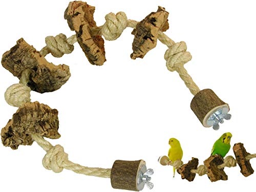 VogelKing Spielzeug Seil für Vögel - Größe S, M, L, XL - mit Knabber-Kork Stücken von VogelKing