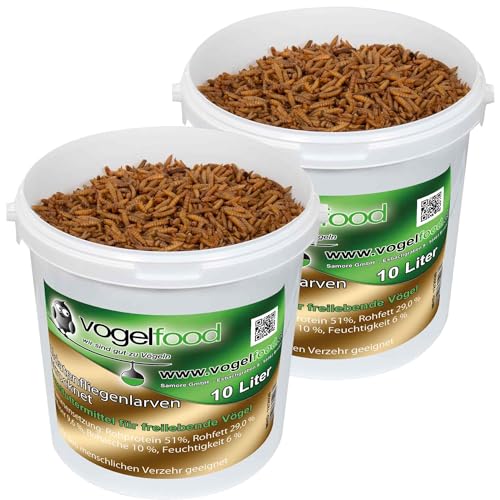 getrocknete Soldatenfliegenlarven in 2x10 Liter = 20 Liter im Eimer, Protein- und fettreich, verfeinert und gesiebt, für Fische, Nager, Vögel, Reptilien, auch Koifutter oder Igelfutter von vogelfood wir sind gut zu Vögeln