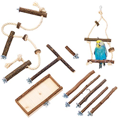 Vogelgaleria® 10 teiliges Set mit GRATIS EINZELSITZER, Natur Sitzstangen Vogelschaukel, Sitzbrett, Anflugstange und Sitzseil für Wellensittich, Nymphensittich | Zubehör Vogelkäfig Spielzeug Vogelgaleria® 10 teiliges Set mit GRATIS EINZELSITZER, Natur Sitzstangen Vogelschaukel, Sitzbrett, Anflugstange und Sitzseil für Wellensittich, Nymphensittich | Zubehör Vogelkäfig Spielzeug von Vogelgaleria