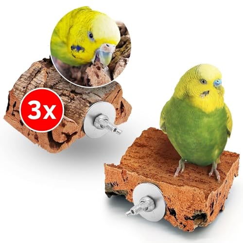 Vogelgaleria® 3 x Kork-Pickstein für Vögel. Die leckere Alternative zum Kalkstein oder Sepia-Schale, Wellensittich Zubehör von Vogelgaleria