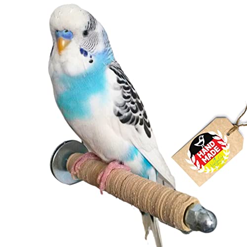 Vogelgaleria® Sitzstange für Wellensittiche, weiche, therapeutische Sitzstange mit Bio-Leder anpassbar - Vogelzubehör von Vogelgaleria