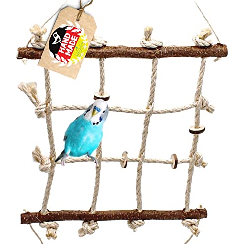 Vogelgaleria® Kletterspielzeug für Vögel aus Sisal und Naturholz - 3 in 1 (Klettern, Sitzen, Knabbern) - Wellensittich Zubehör von Vogelgaleria