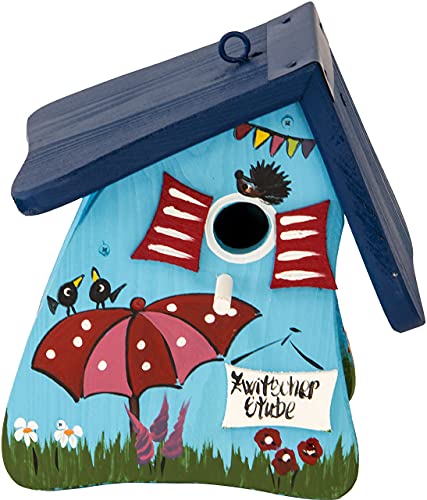 Vogelvilla bunt handbemalt Nistkasten Gartendekoration mit Dachblech wetterfest UV-beständig (blau) von Vogelvilla