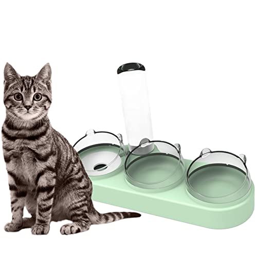Voiakiu Katzengeschirr,Geneigtes Wasser- und Futternapf-Set mit automatischer Tränkeflasche - Geneigter Schwerkraft-Wassernapf Futterspender für kleine und mittelgroße Hunde, Katzen, Haustierzubehör von Voiakiu