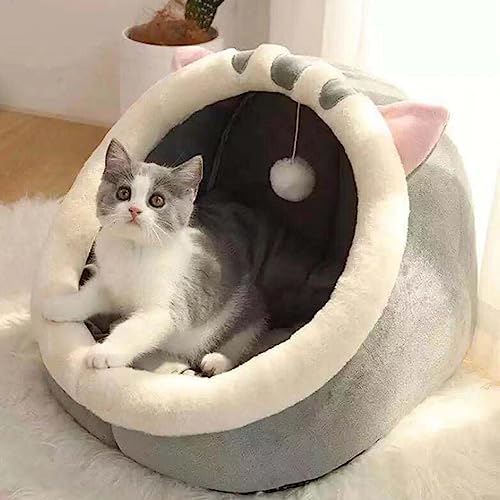 Katzenhaus Für Den Innenbereich, Katzenhaus Höhle, Niedliches Cartoon Katzenbett, Katzenbett Für Indoor Katzen, Weiches Katzenloch Mit Hängenden Spielzeugen, Halbgeschlossenes Kätzchenbett von Voihamy