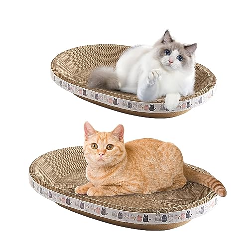 Ovaler Katzenkratzer | Katzenkratzer aus Pappe | Katzenkratzbrett | Robuste Kratzmatte für Katzen | Katzen kratzmöbel | Katzenkratzbett aus Pappe zum Schlafen von Hauskatzen von Voihamy