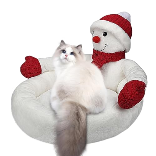 Voihamy Haustierbetten für Katzen, Niedliches 3D-Schneemann-Katzennest mit Weihnachtsmütze und Schal, Gemütliches waschbares Kätzchenbett, weiches Plüsch-Hundekatzenhaus, Haustierbetten für kleine von Voihamy