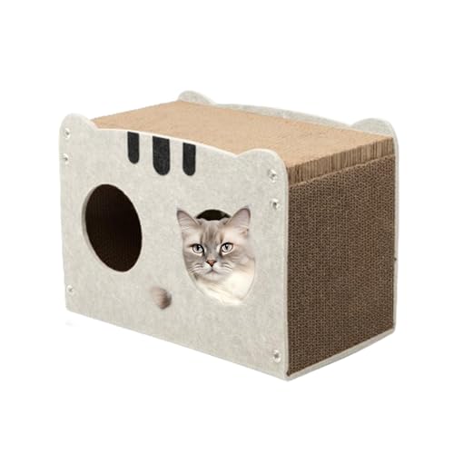 Voihamy Katzenhaus aus Pappe, Katzenkratzhaus | Katzenspielhaus - Katzenkratzbox für Hauskatzen, abnehmbares Kratzspielzeug aus Wellpappe für den Geburtstag von Kätzchen und Katzen von Voihamy