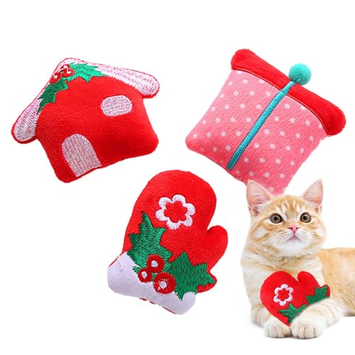 Voihamy Kauspielzeug für Kätzchen - 3 Stück Katzenminze-Katzenspielzeug im Weihnachtsstil für Hauskatzen | Lustiges Katzenspielzeug für den Innenbereich, interaktives Katzenbewegungsspielzeug von Voihamy