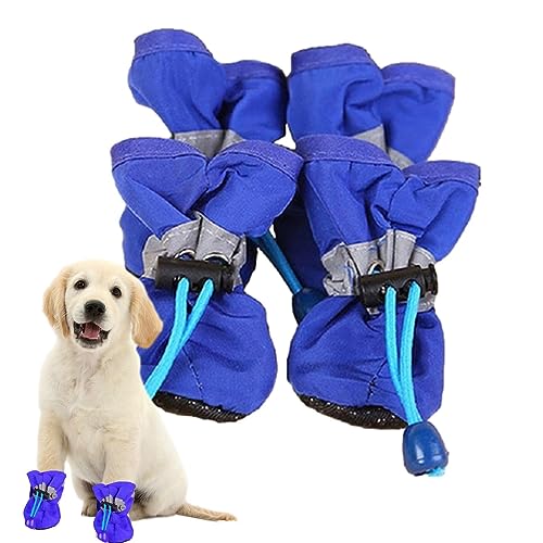 wasserdichte Hundeschuhe | 4 Stück Haustierschuhe für heißes Pflaster - Hunderegenstiefel mit verstellbarem Kordelzug, weicher, atmungsaktiver, Rutschfester Hundepfotenschutz für kleine, Voihamy von Voihamy