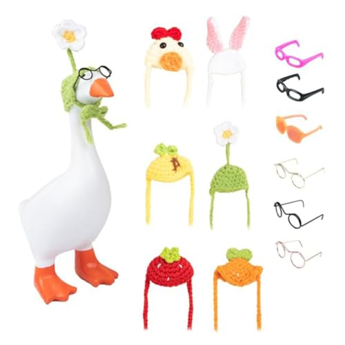 Mini-Strickmützen mit Sonnenbrille für 17,8 cm große Schreibtisch-Gans-Figuren, weiche Strick-Haustier-Kostüme in Ananas, Blume, Erdbeere, Küken, Hasenohren und Karotte, für Urlaubs- oder von Volakebeing