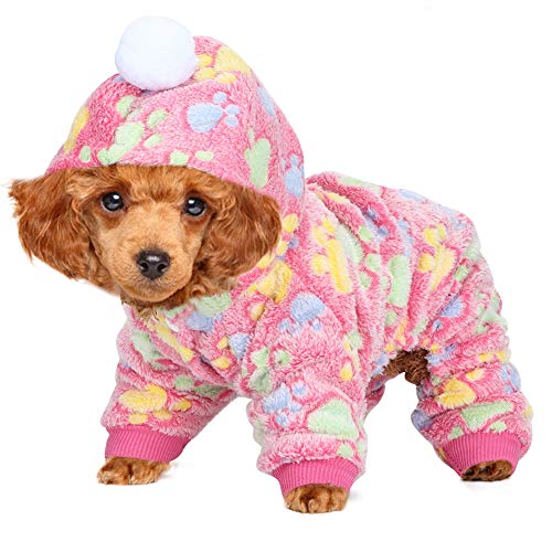 Haustierkleidung, Haustier Pyjamas, warme Pyjamas Kleidung Hundeoverall für Hunde Katzen(Rose Red Dog Footprints, XL) von VINGVO