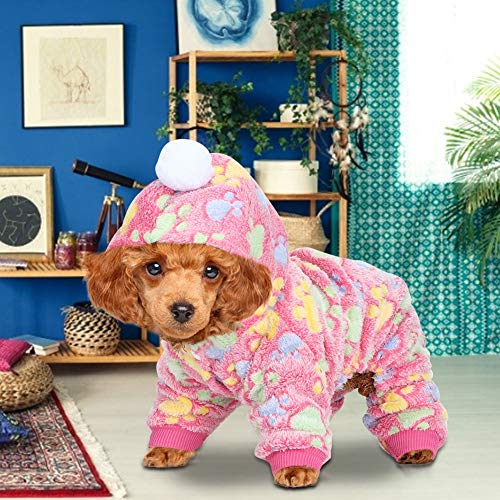 Haustierkleidung, Haustier Pyjamas, warme Pyjamas Kleidung Hundeoverall für Hunde Katzen(Rose Red Dog Footprints, XS) von VINGVO
