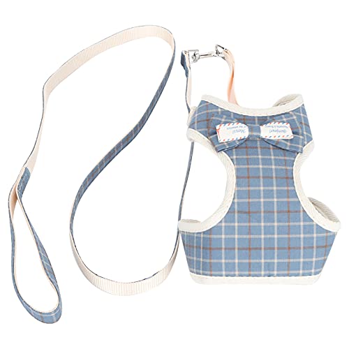 Katzenwestengeschirr, Haustiergeschirr Katzenweste mit Verstellbarer Leine Katzengeschirr mit Leine für Katzenweste für Leine Pet(Blue Plaid, Small (Suitable for 2-6 kg)) von Voluxe