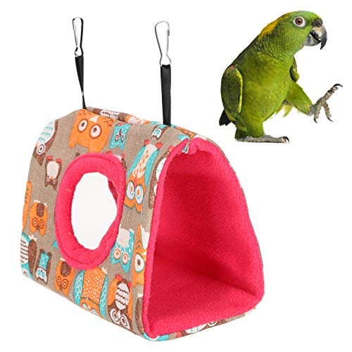 Vogelhängebett, Papageienhängematte praktisch weich bequem für kleine Haustiere für Vögel für Papageien(M, Owl + Rose red Bottom) von Voluxe
