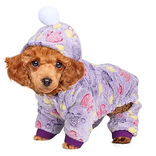 Voluxe Haustierkleidung, Haustier Pyjamas, warme Pyjamas Kleidung Hundeoverall für Hunde Katzen(Purple Dog Footprints, L) von VINGVO