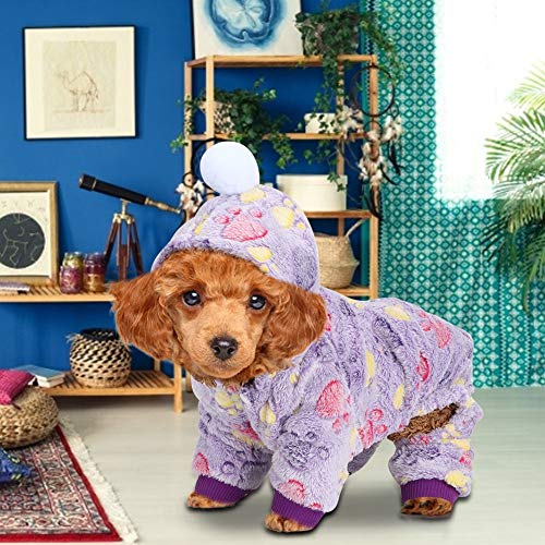 Voluxe Haustierkleidung, Haustier Pyjamas, warme Pyjamas Kleidung Hundeoverall für Hunde Katzen(Purple Dog Footprints, M) von Voluxe
