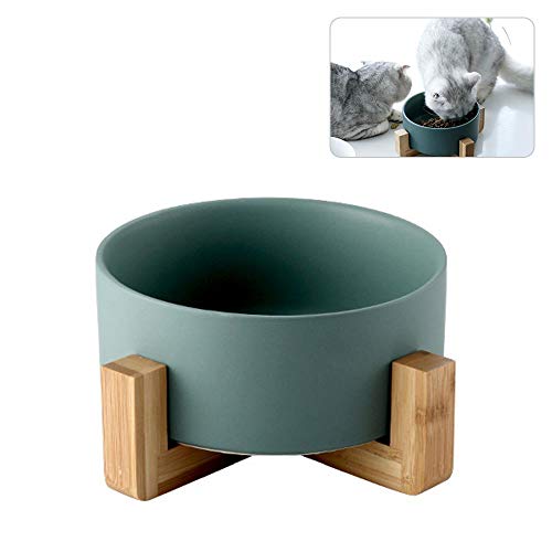 Volwco Keramik & Bambus erhöhten Diner Pet Bowl - Proof Dog Cat Bowl Halter für Hunde und Katzen (gelb/rosa/grün/weiß/grau) von Volwco