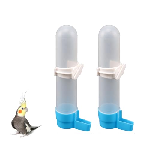 2 Stück Automatische Vogeltränke für Papageien Wellensittiche Sittiche Nymphensittiche Vogelkäfigtränke Hängende Wasserflasche mit 120 ml Fassungsvermögen Weiß（Blau） von Vonavira
