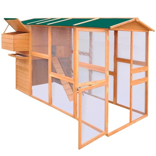 Vopese Großer Holzhühnerstall mit Legenest und Rutschrampe - Braun, 295x163x170 cm - für Hühnerhaltung Model170411 von Vopese